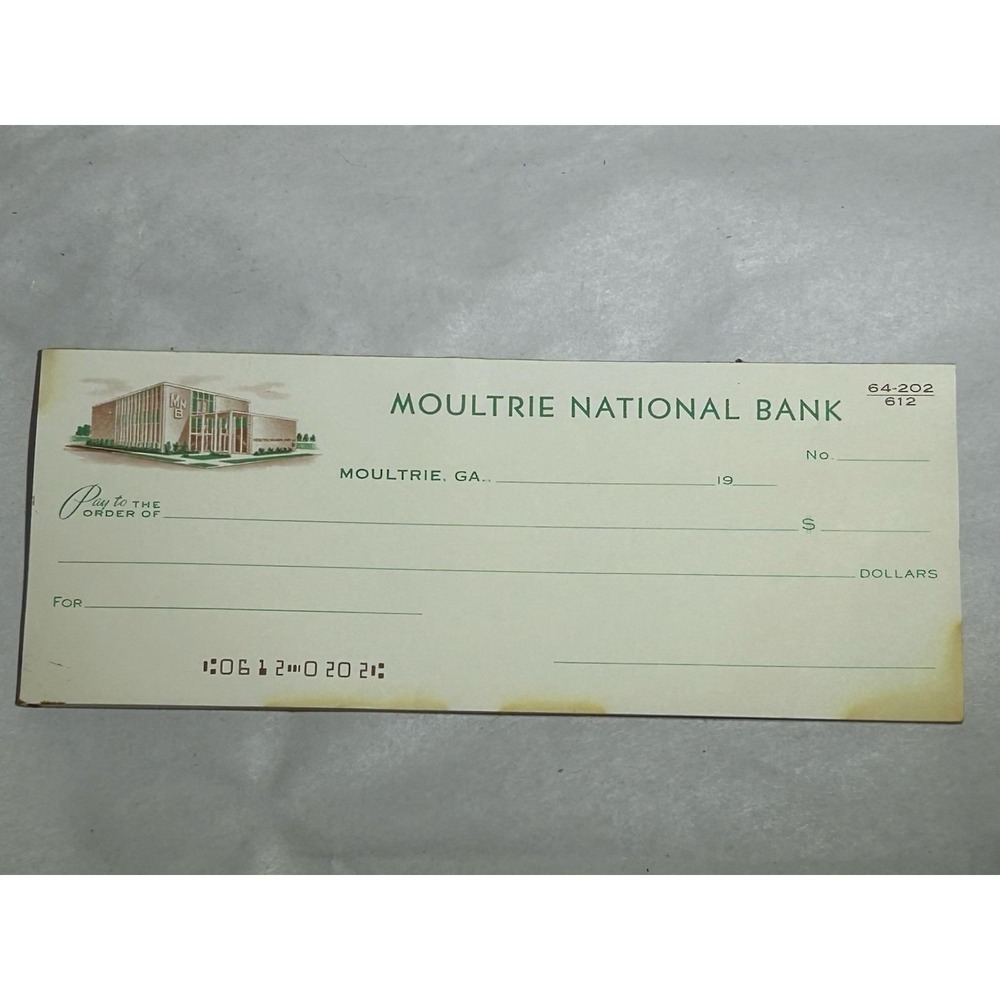 Vintage Moultrie National Bank Georgia GA Blank Check Book Checks Collectible